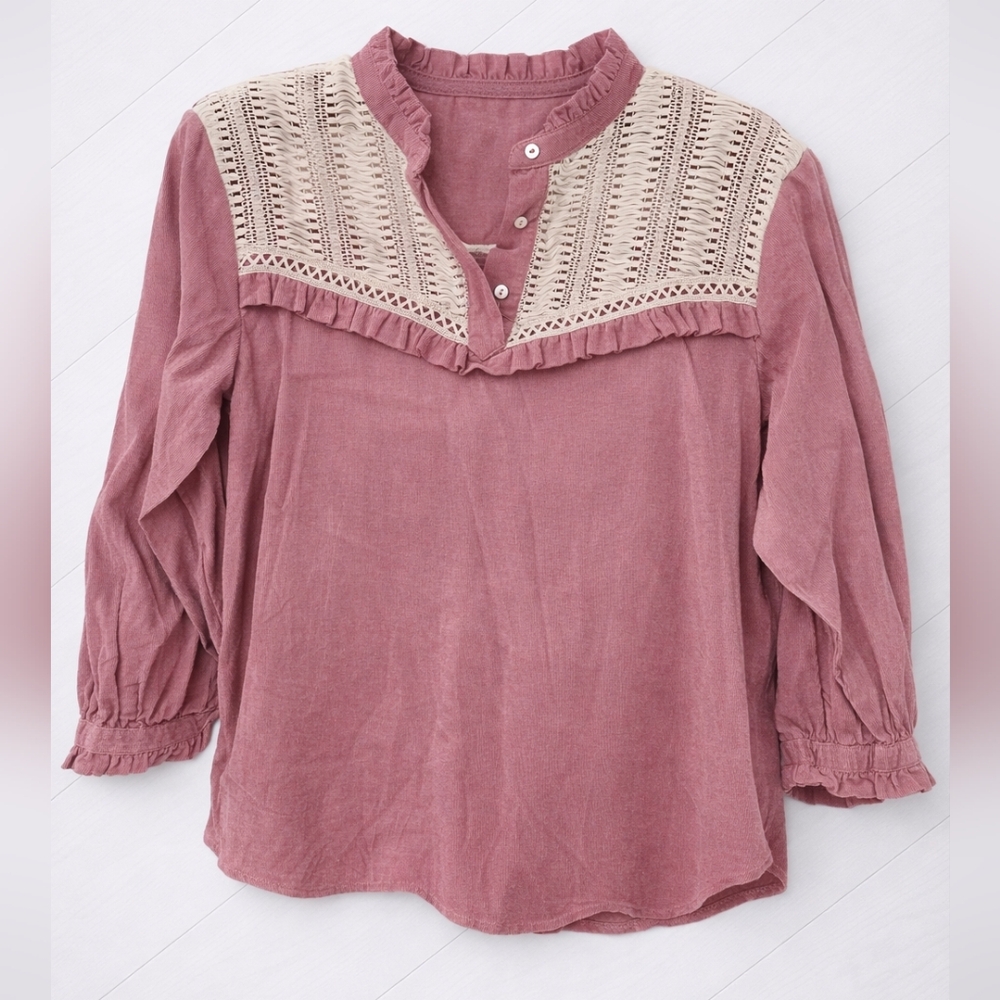 ⭐️ ZARA Pink Long Sleeve Blouse with Woven Detail - size large